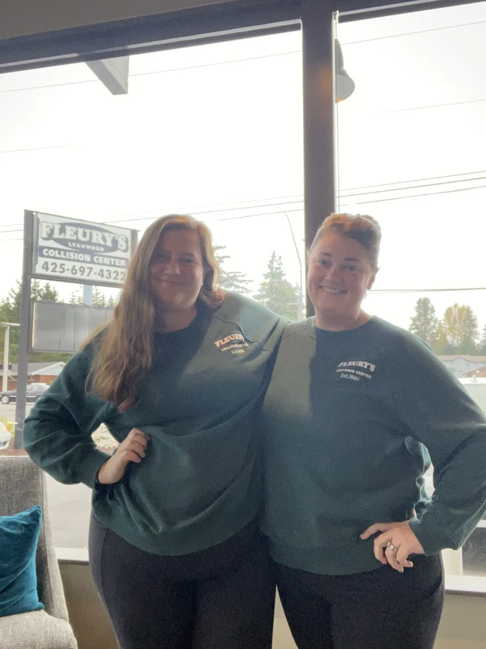 Two team members in matching green Fleury’s tops.